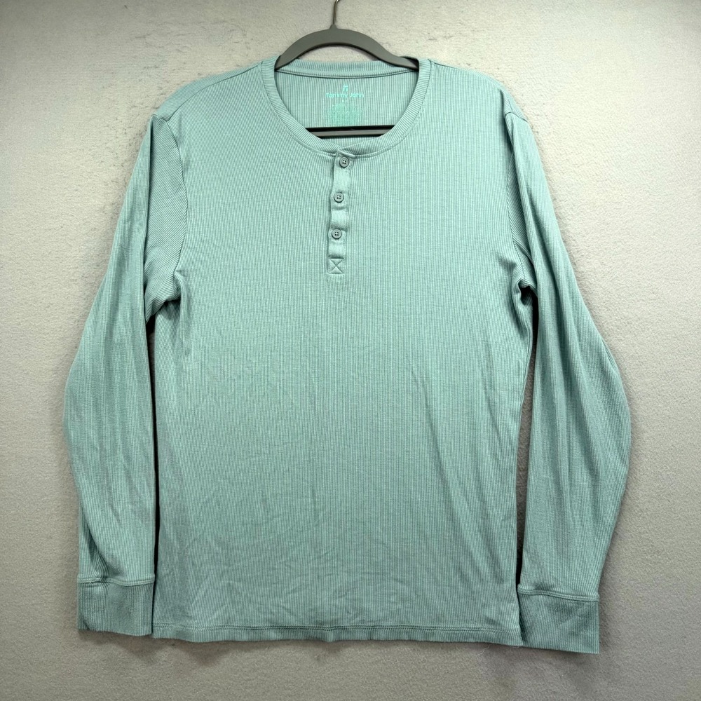Tommy John Thermal Waffle-Knit Henley Shirt Mens S Light Green Acrylic Popover